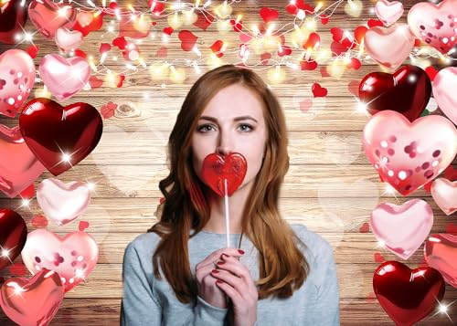 CHAIYA 8x6ft Valentine's Day Backdrop Wood Backdrop Vinyl Red Love Heart Valentine's Day Backdrops for Photography Mother's Day Party Bridal Shower Valentine Day Dessert Cake Table Decoration - Image 2