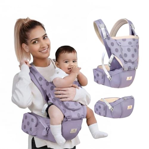 OBABY Premium 5-in-1 Ergonomic Baby Carrier with Integrated Hip Seat – Premium Cotton, Adjustable Lumbar Support & Breathable Fabric for Newborns to Toddlers (0-36 Months) (Purple) - Image 1