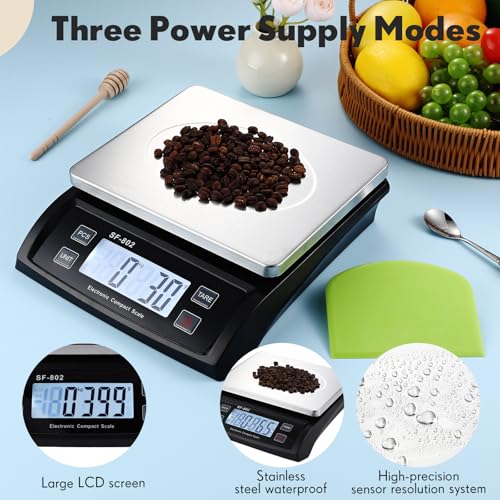 Tellegloww Large Digital Kitchen Scale 66LB 30kg Food Scale with Dough Scraper Stainless Bread Scale with LCD Display Commercial Weighing Devices for Baking Cooking(Black) - Image 4