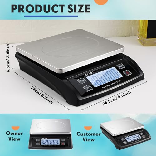Tellegloww Large Digital Kitchen Scale 66LB 30kg Food Scale with Dough Scraper Stainless Bread Scale with LCD Display Commercial Weighing Devices for Baking Cooking(Black) - Image 2