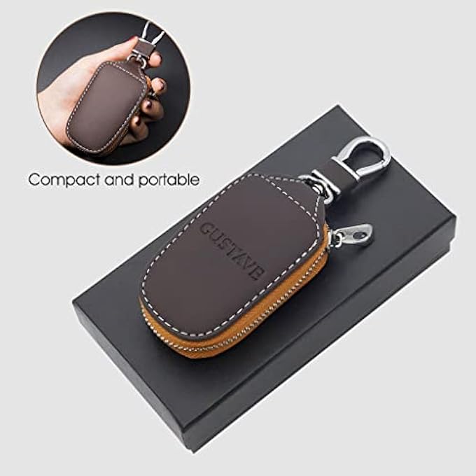 GUSTAVE CAR KEY CASE, SMART KEY HOLDER PROTECTION PU LEATHER CAR KEY CHAIN BAG CAR SMART KEYCHAIN COIN HOLDER AUTO REMOTE KEYRING WALLET (BROWN) - Image 5