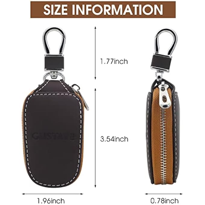 GUSTAVE CAR KEY CASE, SMART KEY HOLDER PROTECTION PU LEATHER CAR KEY CHAIN BAG CAR SMART KEYCHAIN COIN HOLDER AUTO REMOTE KEYRING WALLET (BROWN) - Image 4