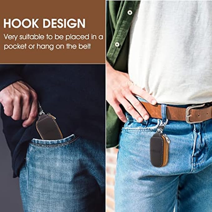 GUSTAVE CAR KEY CASE, SMART KEY HOLDER PROTECTION PU LEATHER CAR KEY CHAIN BAG CAR SMART KEYCHAIN COIN HOLDER AUTO REMOTE KEYRING WALLET (BROWN) - Image 3