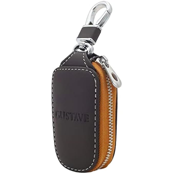 GUSTAVE CAR KEY CASE, SMART KEY HOLDER PROTECTION PU LEATHER CAR KEY CHAIN BAG CAR SMART KEYCHAIN COIN HOLDER AUTO REMOTE KEYRING WALLET (BROWN) - Image 1