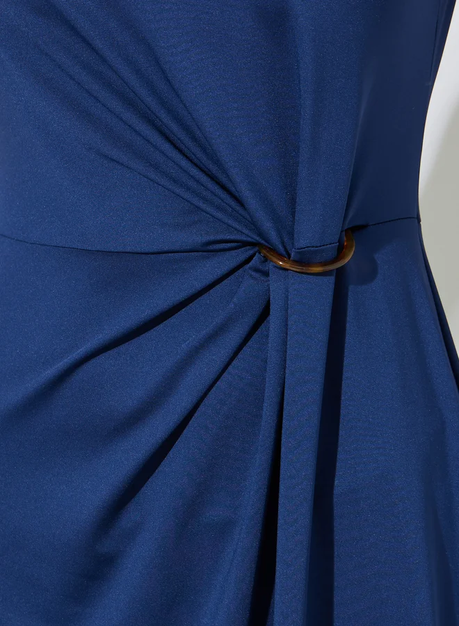 Styli  Navy Blue Solid Gathered Waist Sleeveless A-Line Maxi Dress for Women | Best Price UAE