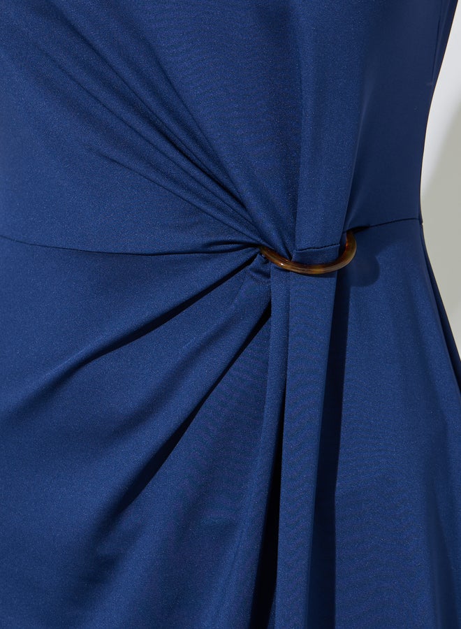 Styli Navy Blue Solid Gathered Waist Sleeveless A-Line Maxi Dress - Image 4