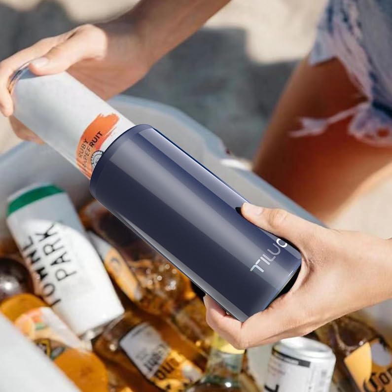 TILUCK Skinny Can Cooler for Slim Beer & Hard Seltzer, Stainless Steel, Doucle-Walled Stainless Steel Insulated Slim Cans, Standard 12 oz (Glitter Navy) - Image 5