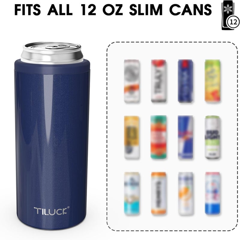 TILUCK Skinny Can Cooler for Slim Beer & Hard Seltzer, Stainless Steel, Doucle-Walled Stainless Steel Insulated Slim Cans, Standard 12 oz (Glitter Navy) - Image 3