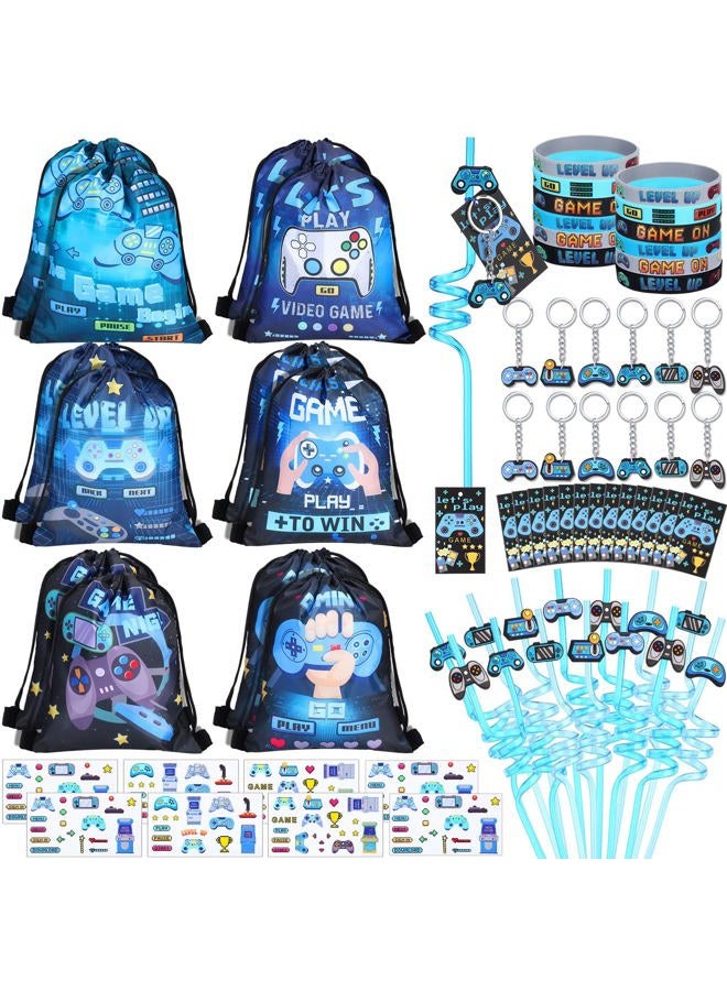 LemonRoad 73 Pcs Video Game Party Favors Set Birthday Supplies Includes Drawstring Bags Keychains Bracelets Stickers Straws Tags for Video Game Theme Baby Shower Party - Image 1