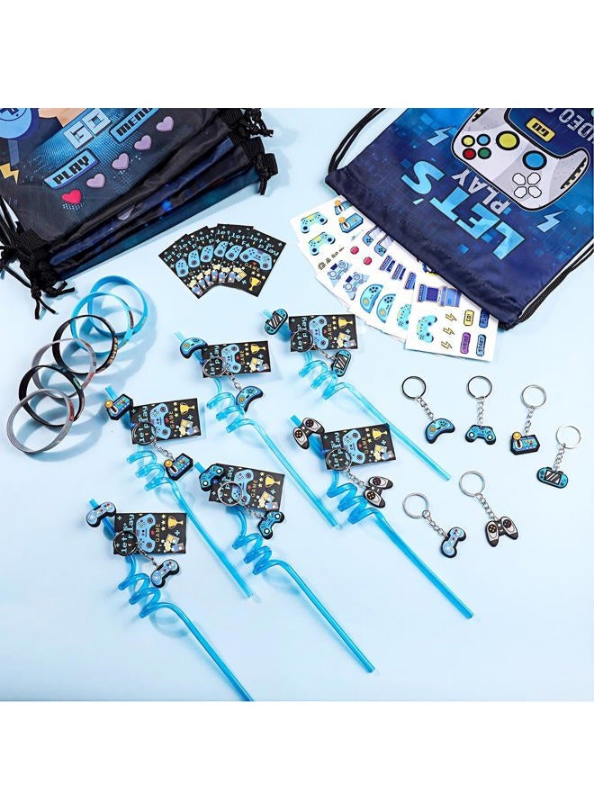 LemonRoad 73 Pcs Video Game Party Favors Set Birthday Supplies Includes Drawstring Bags Keychains Bracelets Stickers Straws Tags for Video Game Theme Baby Shower Party - Image 4