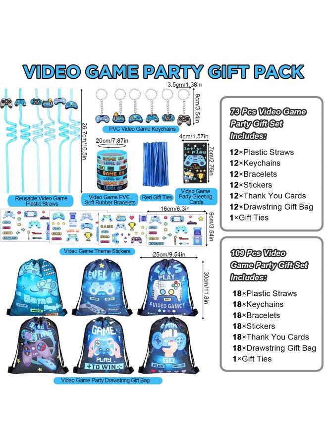 LemonRoad 73 Pcs Video Game Party Favors Set Birthday Supplies Includes Drawstring Bags Keychains Bracelets Stickers Straws Tags for Video Game Theme Baby Shower Party - Image 3