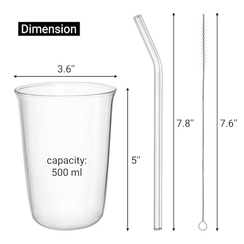 Nagpew 6 Piece Drinking Glasses 16 Oz Clear Water Glass Set with Straws Leadfree Highball Glass Cup Kitchen Glassware for Juice Beverage Cocktail Ice Tea Coffee Soda - Image 3