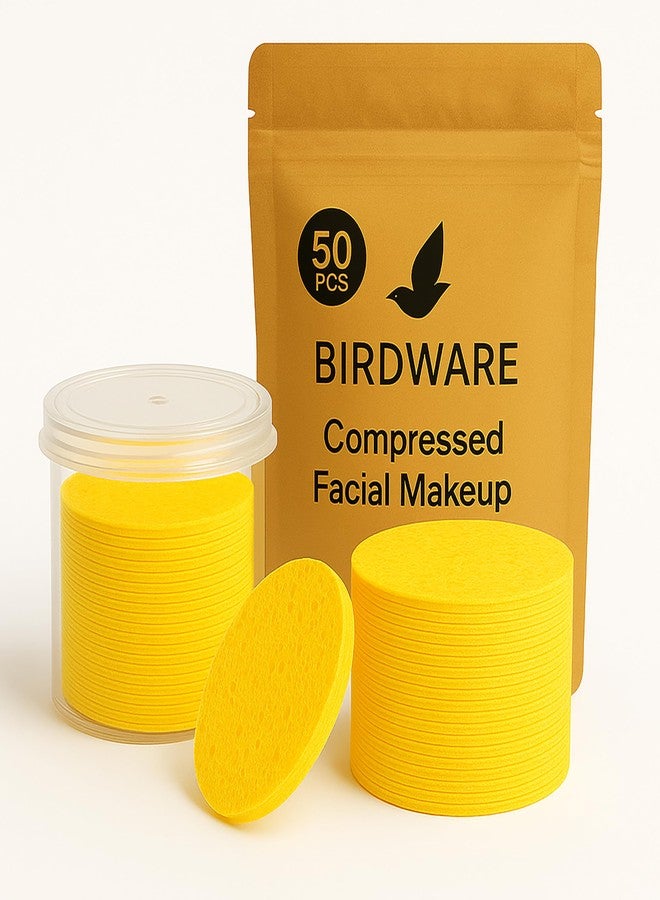 بيردوير إسفنجة إزالة المكياج المضغوطة الممتازة من بيردوير | إسفنجة تنظيف الوجه فائقة النعومة | أصفر | قابلة لإعادة الاستخدام | عبوة من 50 قطعة - Image 1