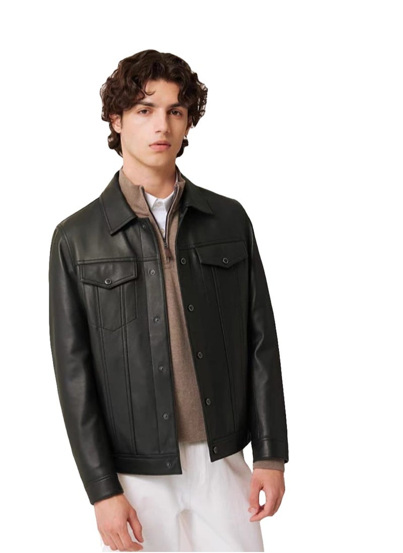 Generic Top leather (C31) Lambskin Leather Jacket Men 
- Premium Leather Café Racer Vintage Look Motorcycle Jacket Men  - Image 1