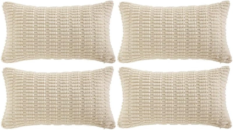 Fancy Homi فانسي هومي 4 عبوات أغطية وسائد زخرفية بلون حكيم أخضر مقاس 26x26 بوصة لغرفة المعيشة والأريكة والسرير، ديكور منزلي ريفي بوهو، وسادة مخملية ناعمة فاخرة من الكوردروي المخطط مربعة مقاس 66x66 سم - Image 1