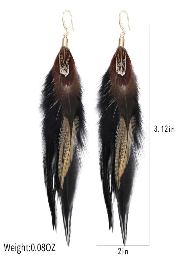 lureme Bohemian Style Multicolor Pheasant Feathers Dangle Earrings Large Feather Drop Earrings(er006405-5) - Image 2