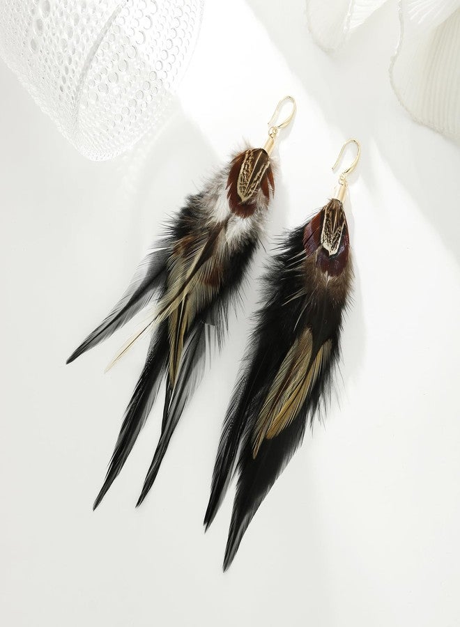 lureme Bohemian Style Multicolor Pheasant Feathers Dangle Earrings Large Feather Drop Earrings(er006405-5) - Image 5