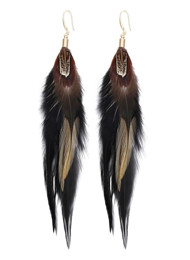 lureme Bohemian Style Multicolor Pheasant Feathers Dangle Earrings Large Feather Drop Earrings(er006405-5) - Image 1