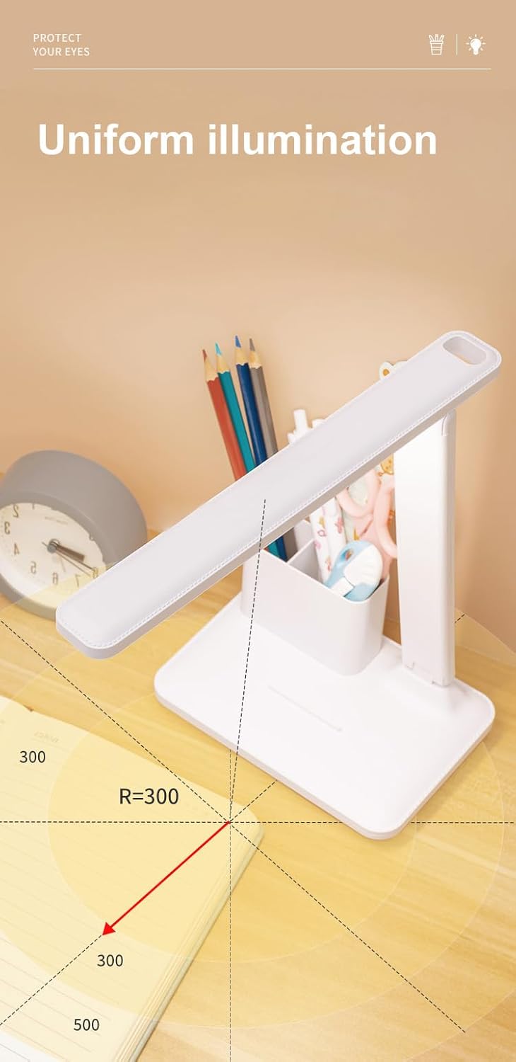 Niyanta Led Desk Lamp with Pen Holder Desk Lamp 3 Level Settings Color Temperature Adjustment Book Light Touch Control Led Table Lamp EyeCaring Reading Lamp for Bedroom Study Room Office Flate - Image 5