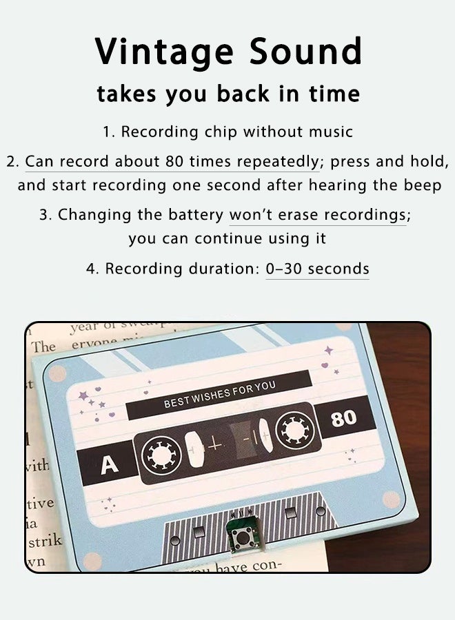 DAREU Voice Greeting Card – 60 Second Recordable Audio Card with Playback – Retro Cassette Talking Sound Card – Personalized Voice Message Greeting for Birthday, Wedding, Anniversary, Special Occasions – Sky Blue - Image 2