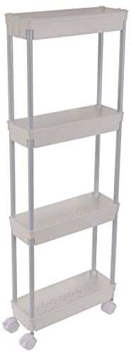 Sooyee 4 Tier Slim Storage Cart Mobile Shelving Unit Organizer Slide Out Storage Rolling Utility Cart Tower Rack for Kitchen Bathroom Laundry Narrow Places Plastic  Stainless SteelWhite