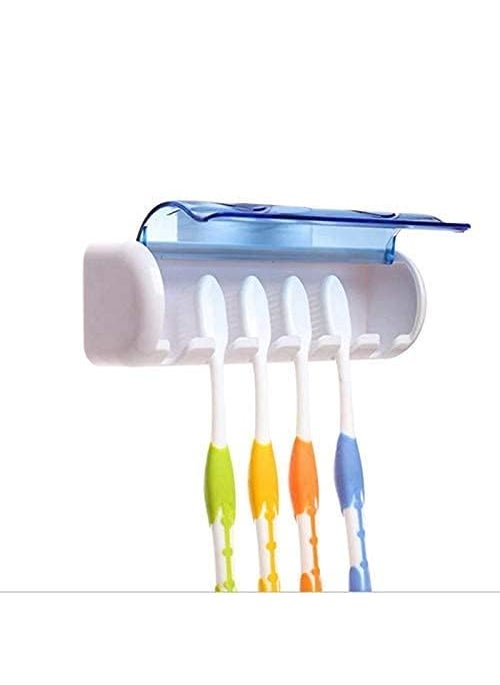 Prostuff.in Prostuffin 1 Pcs Easily Wall Mounted 5 Toothbrush Holder Storage with Dust Proof Cover Holder with Plastic Tooth Paste Squeezer Cream Tube Squeezing Dispenser Rolling Free Multicolor  - Image 2