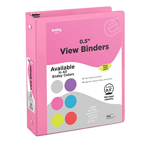 Enday ½ Inch 3 Ring Binder .5 inch Pink Clear View Cover with 2 Inside Pockets, Colored School Supplies Office and Home Binders – by Enday - Image 1