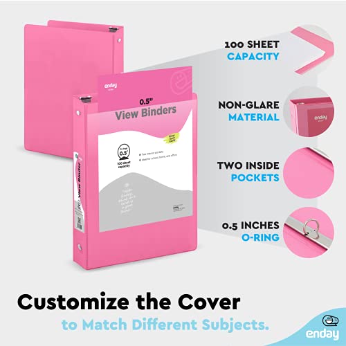 Enday ½ Inch 3 Ring Binder .5 inch Pink Clear View Cover with 2 Inside Pockets, Colored School Supplies Office and Home Binders – by Enday - Image 5
