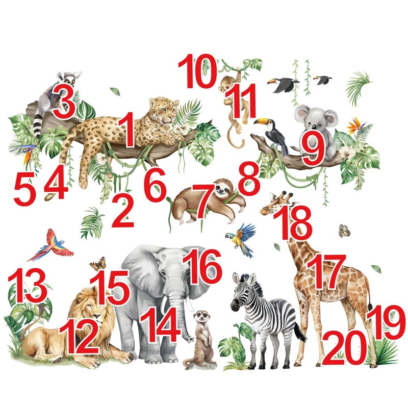 decalmile Large Jungle Animals Tree Branch Wall Stickers Safari Elephant Giraffe Leopard Tropical Leaves Wall Decals Baby Nursery Kids Room Wall Decor(XXL) - Image 5