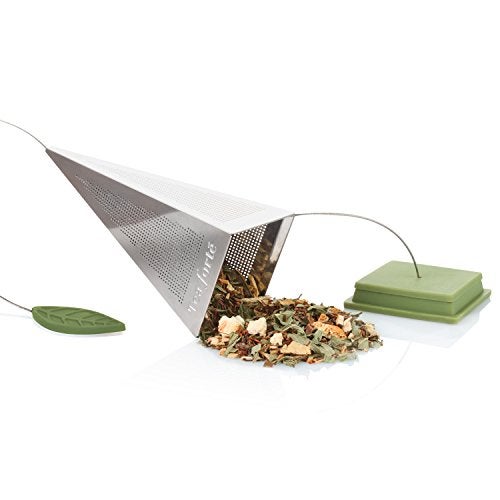Tea Forte Icon Stainless Steel Loose Leaf Tea Infuser, Extra Fine Strainer with Silicone Leaf and Base - Image 4