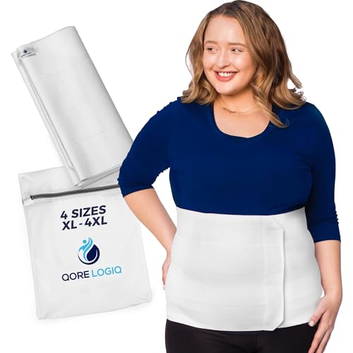 QORE LOGIQ Plus Size Abdominal Binder Post Surgery - C Section Belly Binder, Postpartum Belly Band, Adjustable 12" Compression Wrap for Stomach & Hernia Belt, White 4XL - Image 1