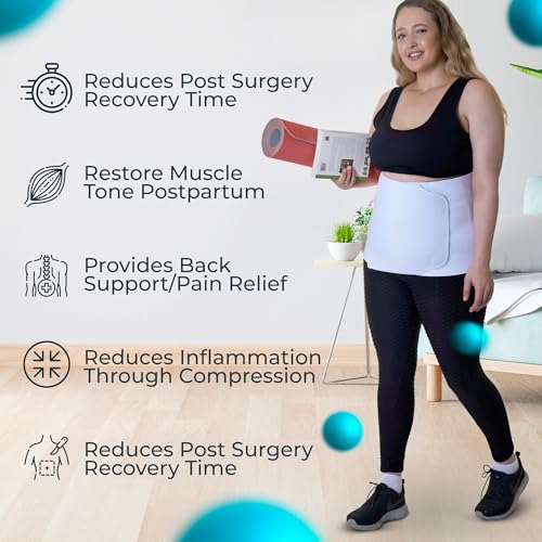 QORE LOGIQ Plus Size Abdominal Binder Post Surgery - C Section Belly Binder, Postpartum Belly Band, Adjustable 12" Compression Wrap for Stomach & Hernia Belt, White 4XL - Image 3