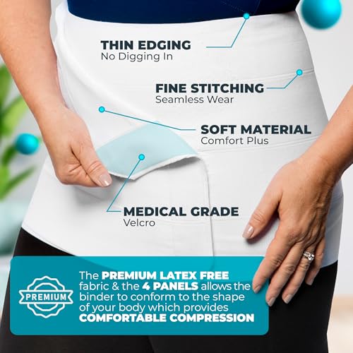 QORE LOGIQ Plus Size Abdominal Binder Post Surgery - C Section Belly Binder, Postpartum Belly Band, Adjustable 12" Compression Wrap for Stomach & Hernia Belt, White 4XL - Image 5