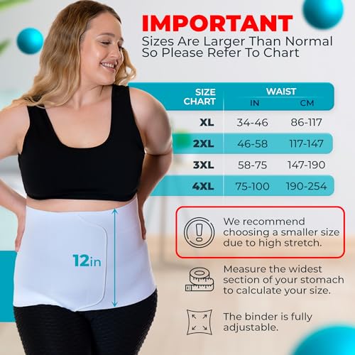QORE LOGIQ Plus Size Abdominal Binder Post Surgery - C Section Belly Binder, Postpartum Belly Band, Adjustable 12" Compression Wrap for Stomach & Hernia Belt, White 4XL - Image 4