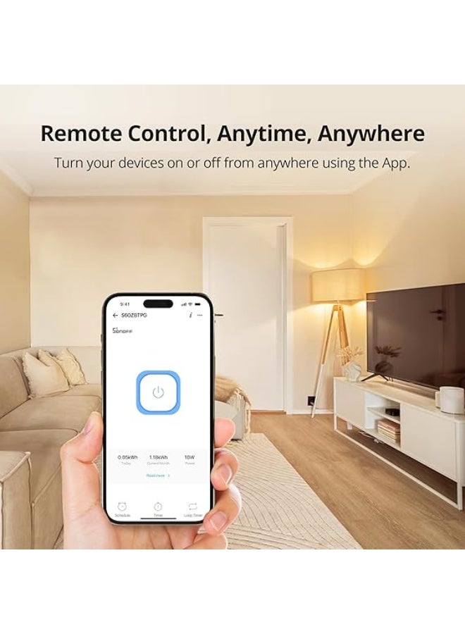 سونوف مقبس ذكي سونوف S60ZBTPG بتقنية زيغبي (يتطلب بوابة زيغبي) – تحكم عن بُعد، مراقبة استهلاك الطاقة، مؤقتات وجدولة تشغيل، حماية من زيادة الحمل، مكرر إشارة زيغبي، متوافق مع تطبيق إي-ويلينك - Image 5