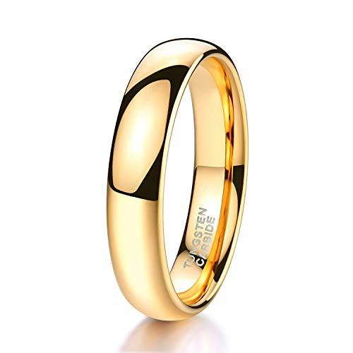 TRUMIUM 4mm Tungsten Wedding Band Ring for Men Women 24K Gold Plated Domed High Polished Comfort Fit 8 - Image 1