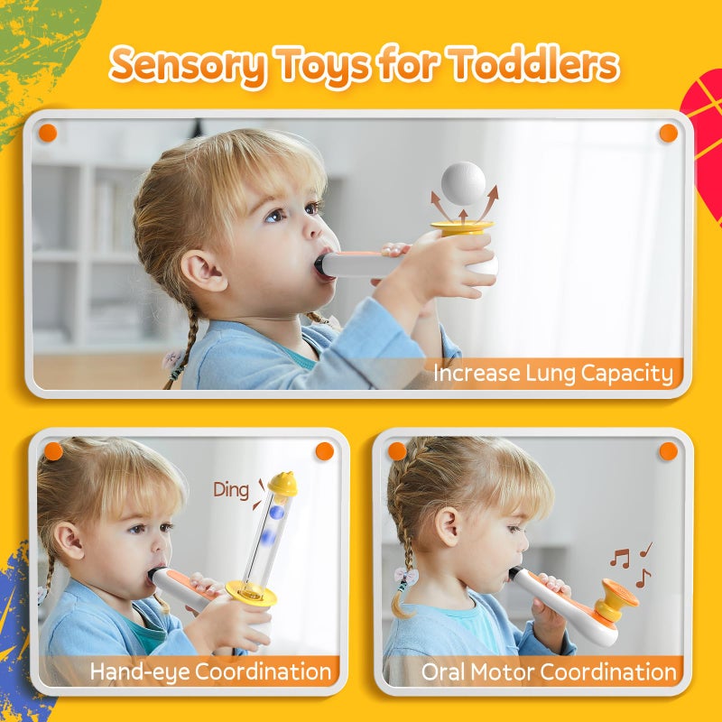 TOP BRIGHT TOP BRIGHT 3-in-1 Montessori Toy for Toddler with Whistle, Ball Blowing, Floating Blow Pipe Balls – Sensory Baby Toy, Fine Motor Skills, Learning Educational Toys for 3 4 5 Year Old Boys Girls Gifts  - Image 2