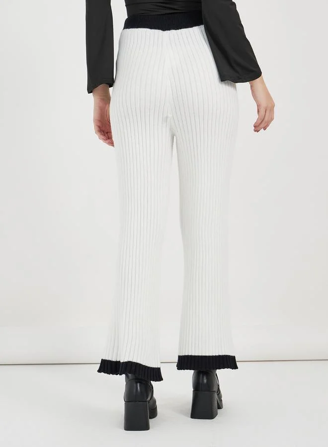 Styli Ribbed Knit Contrast Waistband Pants