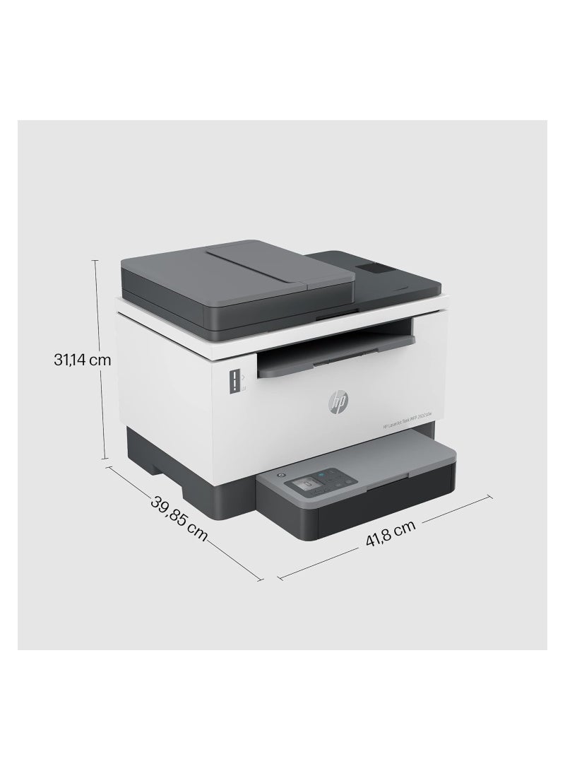HP طابعة LaserJet Tank MFP 2602sdw، أبيض وأسود، 22 صفحة في الدقيقة، طابعة للأعمال، المسح الضوئي إلى البريد الإلكتروني/PDF؛ طباعة على الوجهين؛ وحدة تغذية المستندات التلقائية سعة 40 ورقة؛ واي فاي؛ مملوء مسبقًا بالحبر لطباعة ما يصل إلى 5000 صفحة-2R7F5A أبيض - Image 3