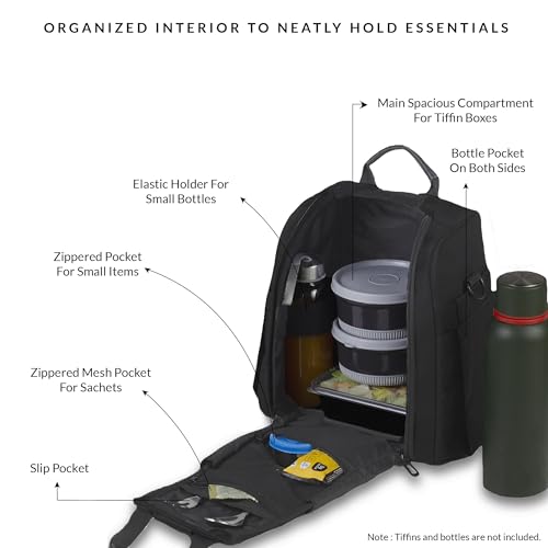 Carriall Black Meal Bag/Tiffin/Lunch Bag for Office, College, School & Picnic | Reusable & Water-Resistant Lunch Box Cover Bag Only | 8L Capacity | Gifting for Men,Women & Kids (Boys/Girls) - Image 3