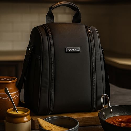 Carriall Black Meal Bag/Tiffin/Lunch Bag for Office, College, School & Picnic | Reusable & Water-Resistant Lunch Box Cover Bag Only | 8L Capacity | Gifting for Men,Women & Kids (Boys/Girls) - Image 2