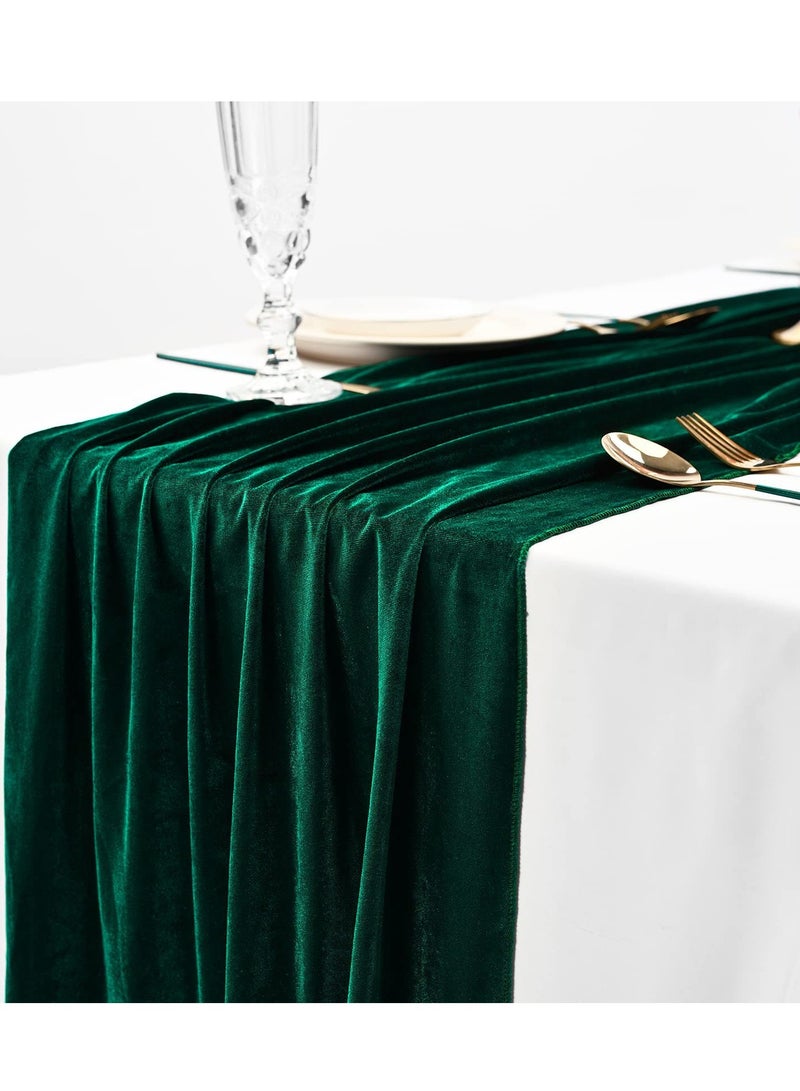 Velvet Decoration Tablecloth, Wedding, Festival, Birthday, Dinner, Graduation Decoration, Indoor and Outdoor Party Supplies for Home, Restaurant, Hotel, Cafe (74x305cm, Green)  - Image 3