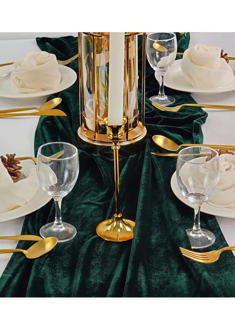Velvet Decoration Tablecloth, Wedding, Festival, Birthday, Dinner, Graduation Decoration, Indoor and Outdoor Party Supplies for Home, Restaurant, Hotel, Cafe (74x305cm, Green)  - Image 4