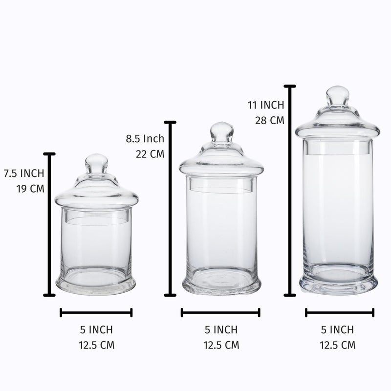Diamond Star Glass Apothecary Jars with Lids, Set of 3 - Bathroom Storage Organizer for Qtips, Cotton Balls, Bath Salts, Candy, Kitchen & Home Decor (11", 8.5", 7.5" Heights) - Image 2