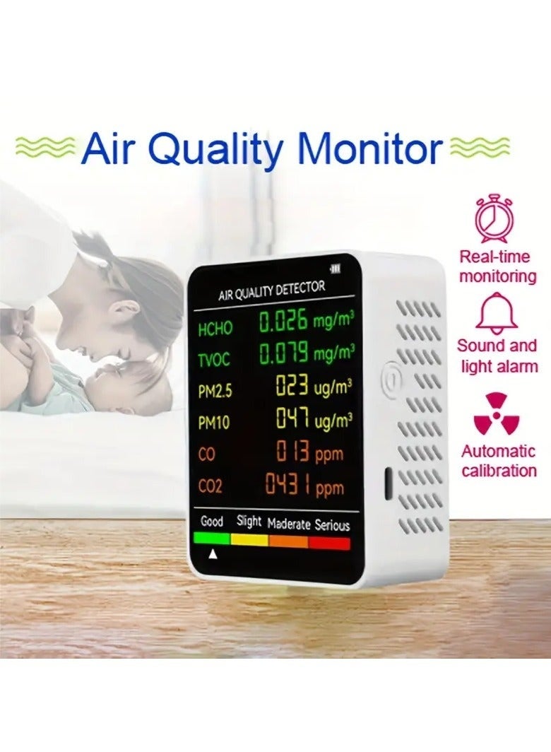 Arabest Air Quality Detector with 4 Color Alarm, Multifunctional 6 in 1 CO2 Air Quality Monitor for PM2.5, PM10, HCHO, TVOC，CO and CO2 for Indoor Home Office(white) - Image 3