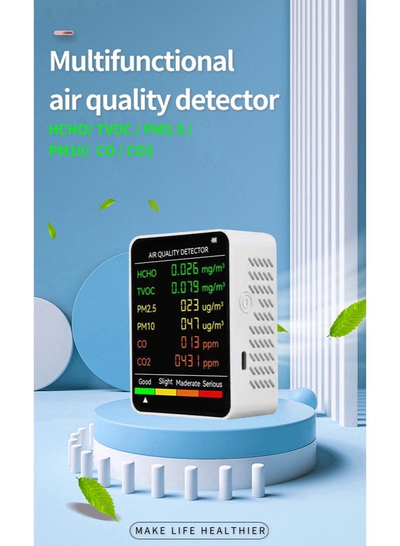 Arabest Air Quality Detector with 4 Color Alarm, Multifunctional 6 in 1 CO2 Air Quality Monitor for PM2.5, PM10, HCHO, TVOC，CO and CO2 for Indoor Home Office(white) - Image 2