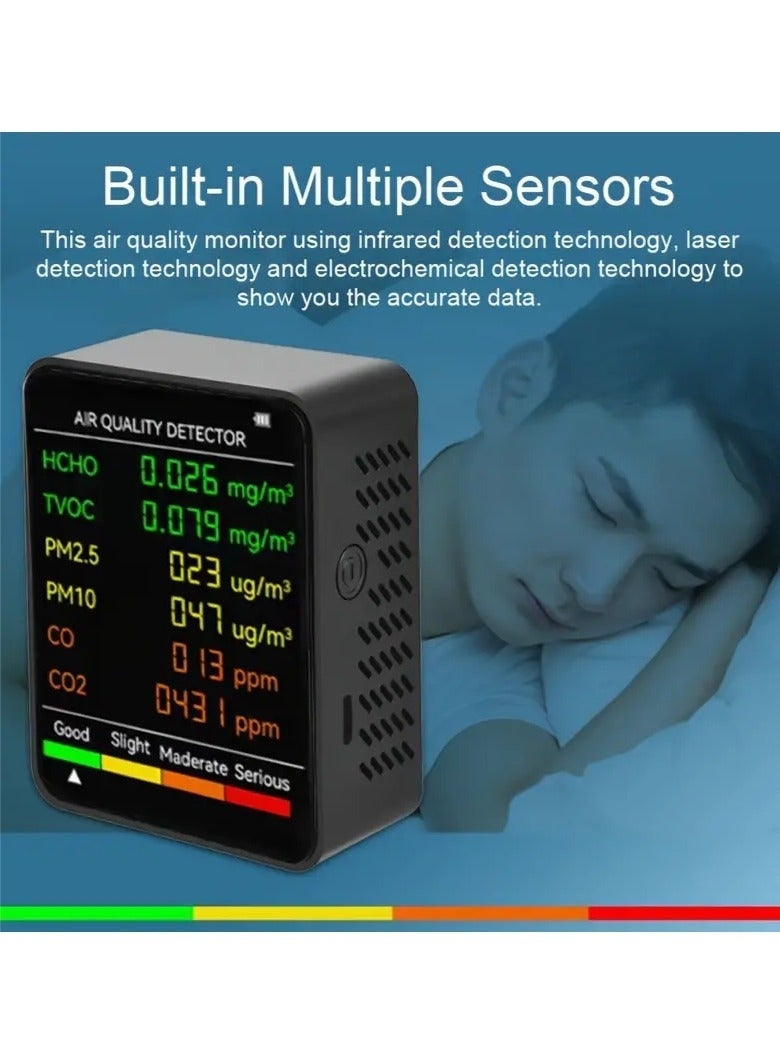 Arabest Air Quality Detector with 4 Color Alarm, Multifunctional 6 in 1 CO2 Air Quality Monitor for PM2.5, PM10, HCHO, TVOC，CO and CO2 for Indoor Home Office(white) - Image 5