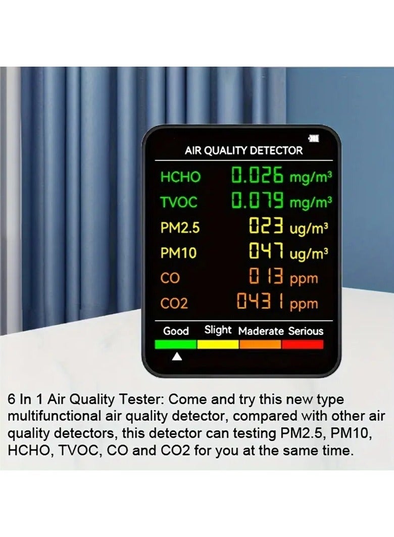 Arabest Air Quality Detector with 4 Color Alarm, Multifunctional 6 in 1 CO2 Air Quality Monitor for PM2.5, PM10, HCHO, TVOC，CO and CO2 for Indoor Home Office(white) - Image 4