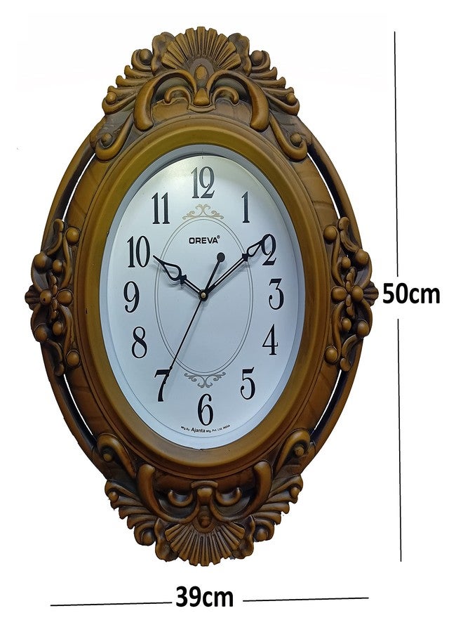 OREVA Plastic Wooden Look Unique Sweep Design Silent Wall Clock (40 x 5 x 50 cm, D Wood, AQ-7437SS) - Image 2