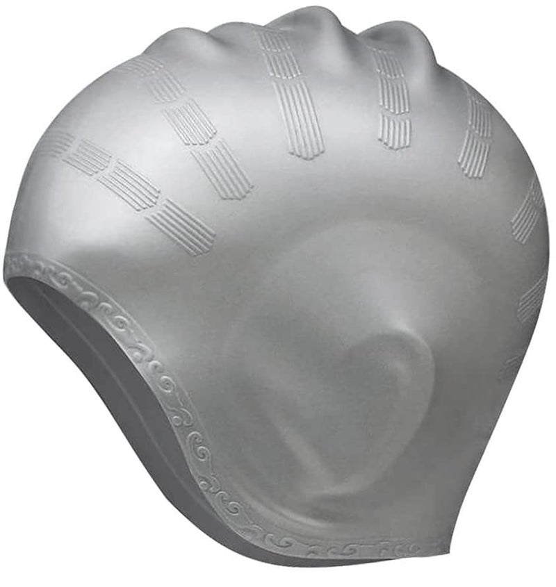 Spanker Unisex Swim Caps with 3D Ear Protection, Durable Flexible Silicone Swimming Hats for Women Men Kids Adults, Pack of 2 (White and Grey Combo) SSTP - Image 3